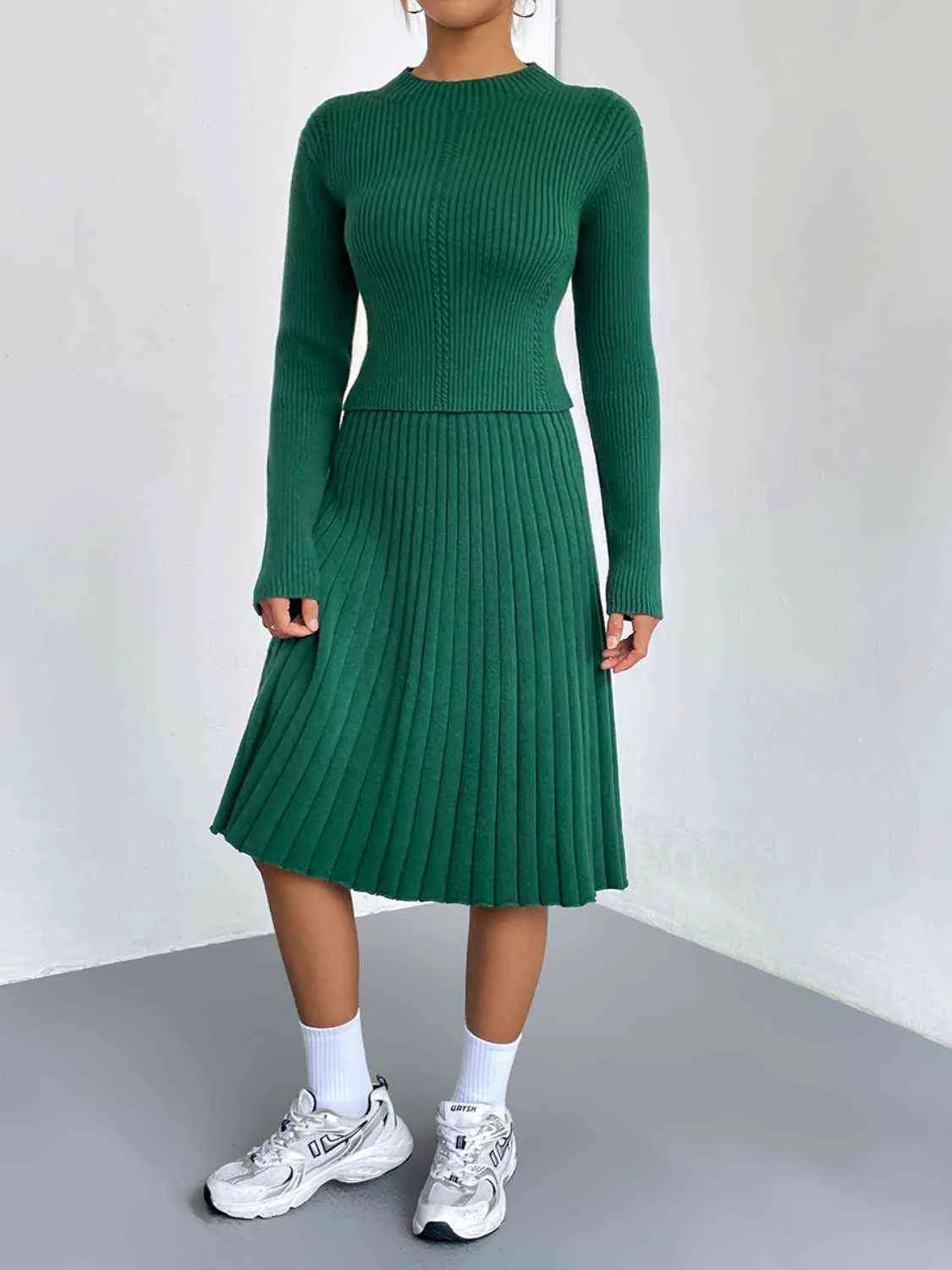 &Rib-Knit Sweater and Skirt Set