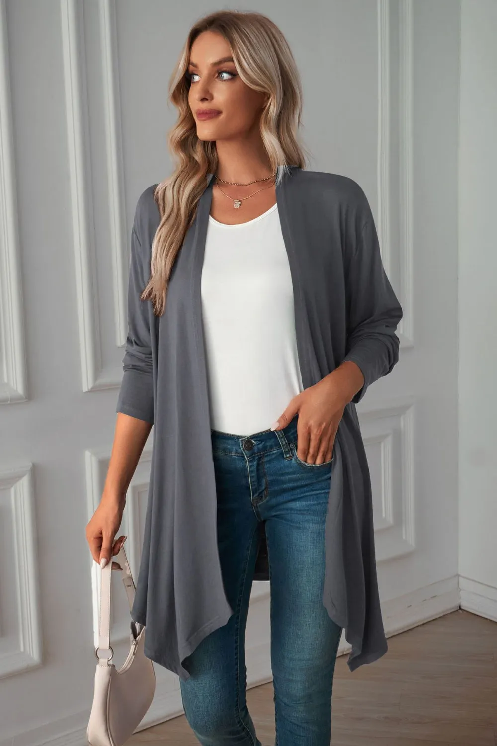 &Open Front Long Sleeve Cardigan