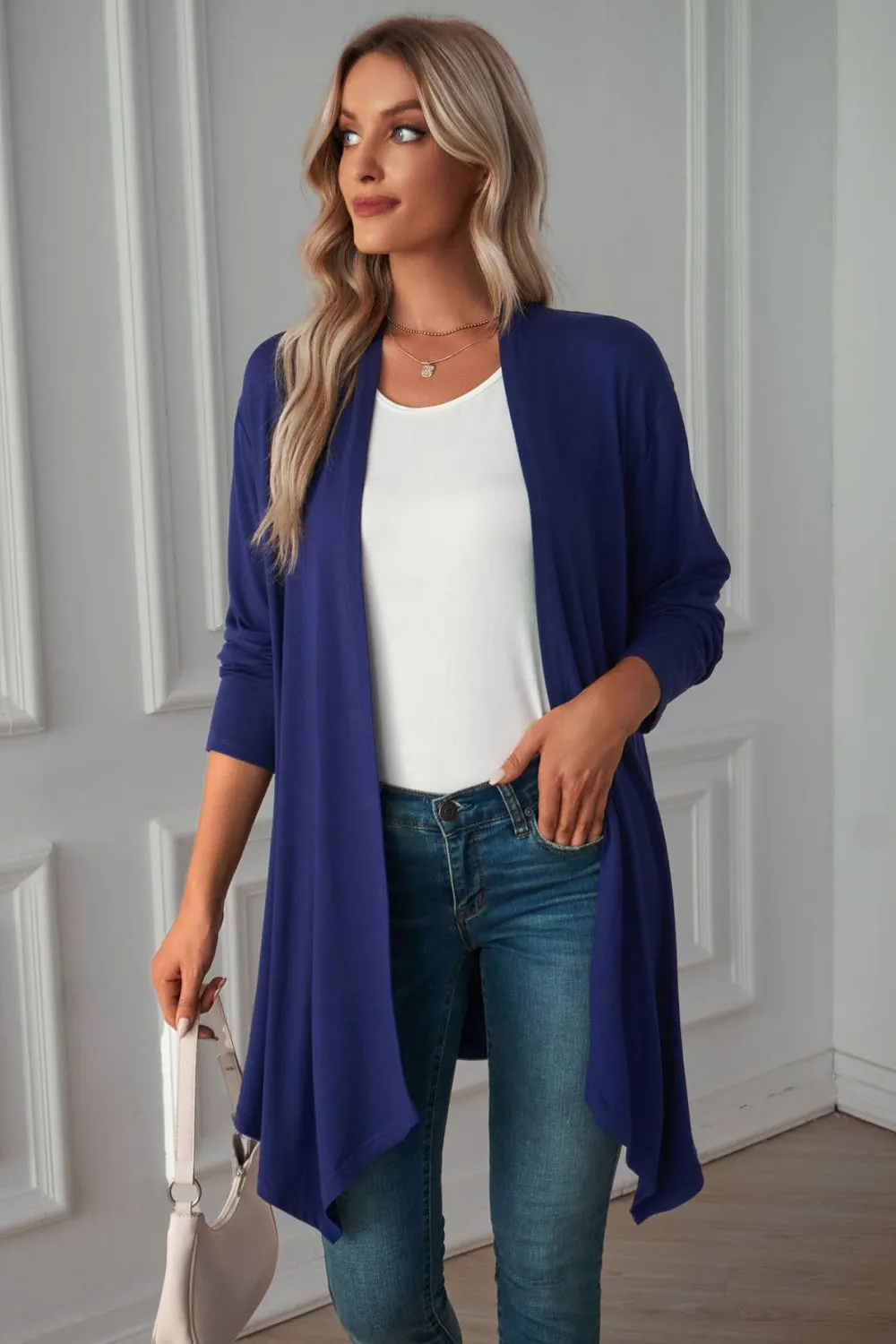 &Open Front Long Sleeve Cardigan