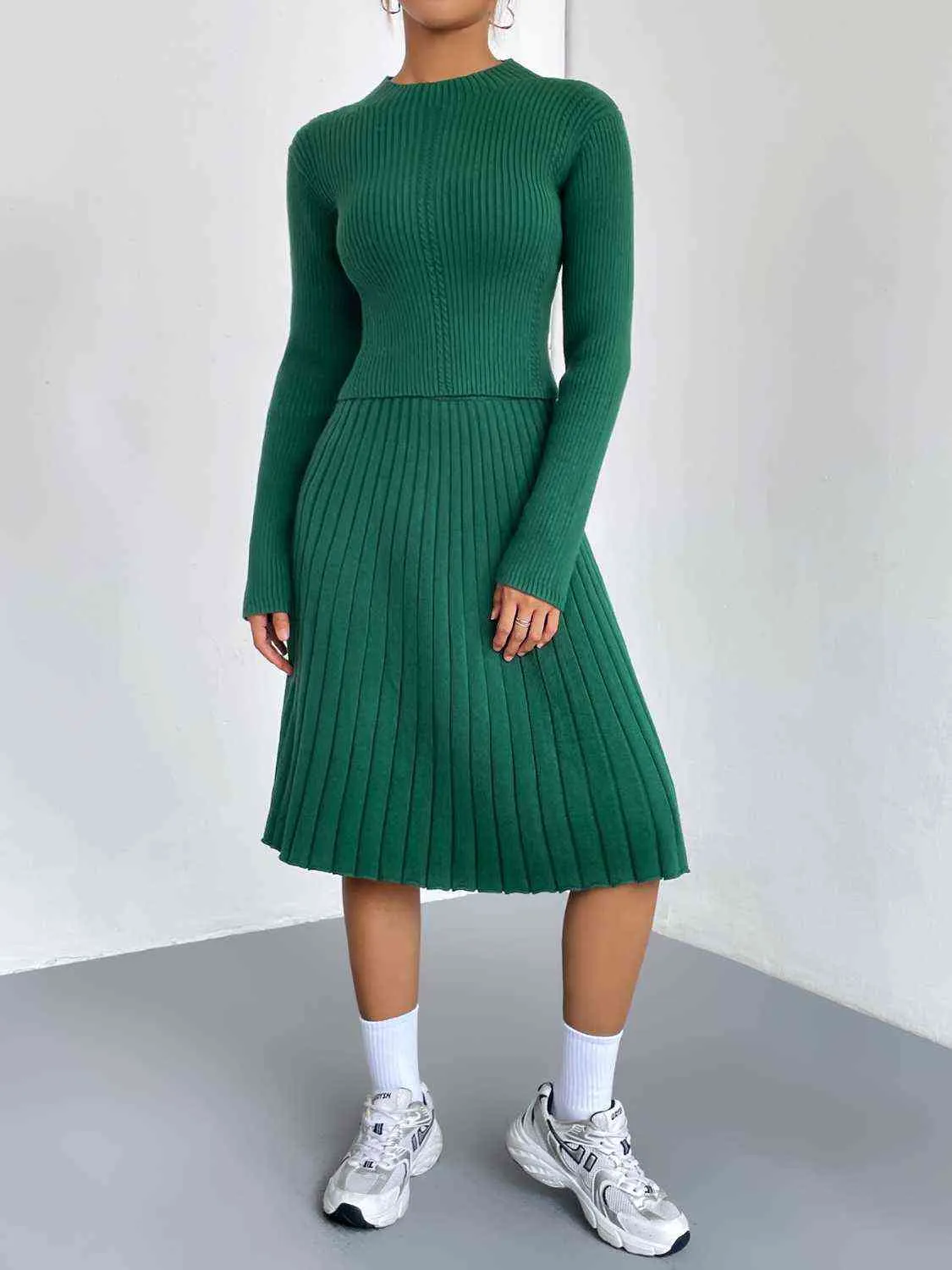 &Rib-Knit Sweater and Skirt Set