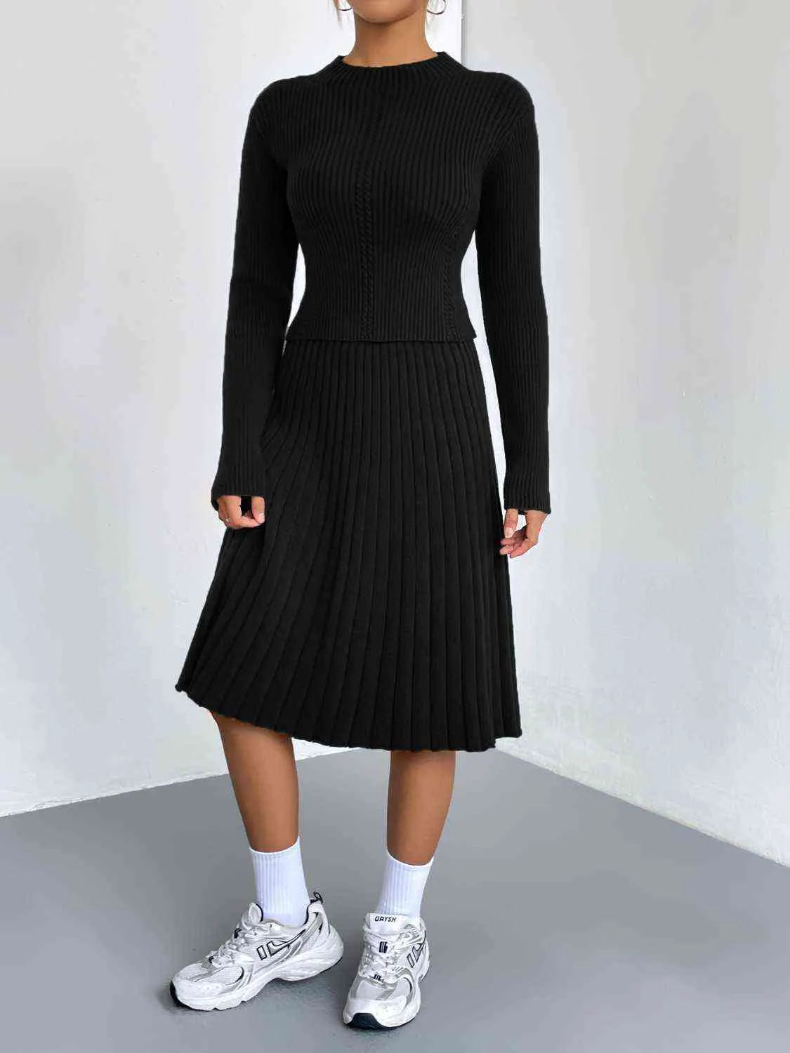 &Rib-Knit Sweater and Skirt Set