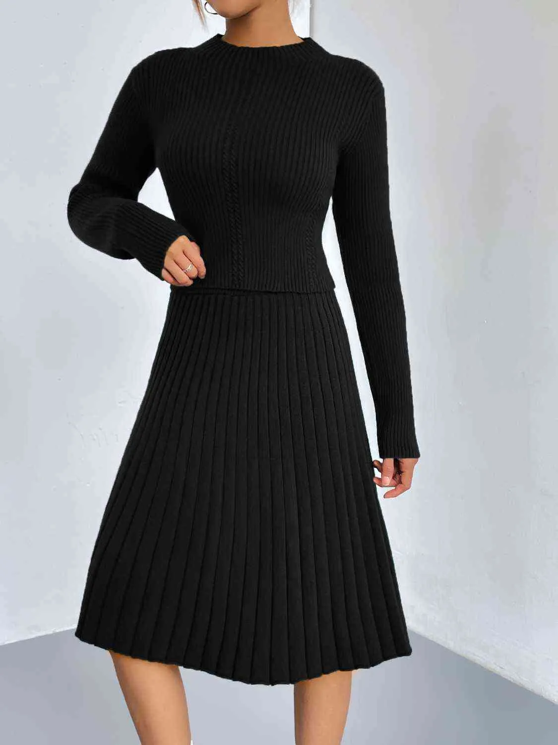 &Rib-Knit Sweater and Skirt Set