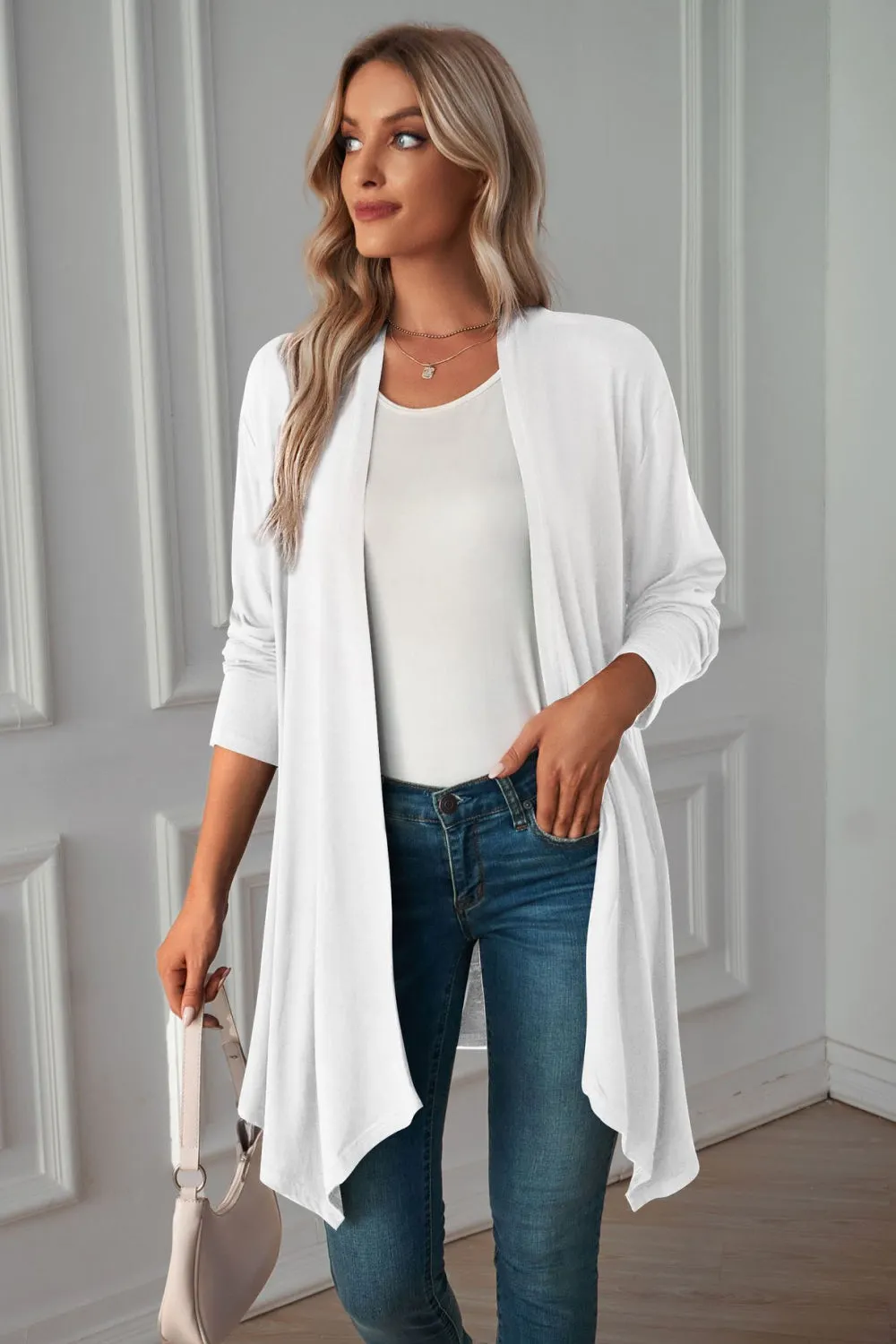 &Open Front Long Sleeve Cardigan