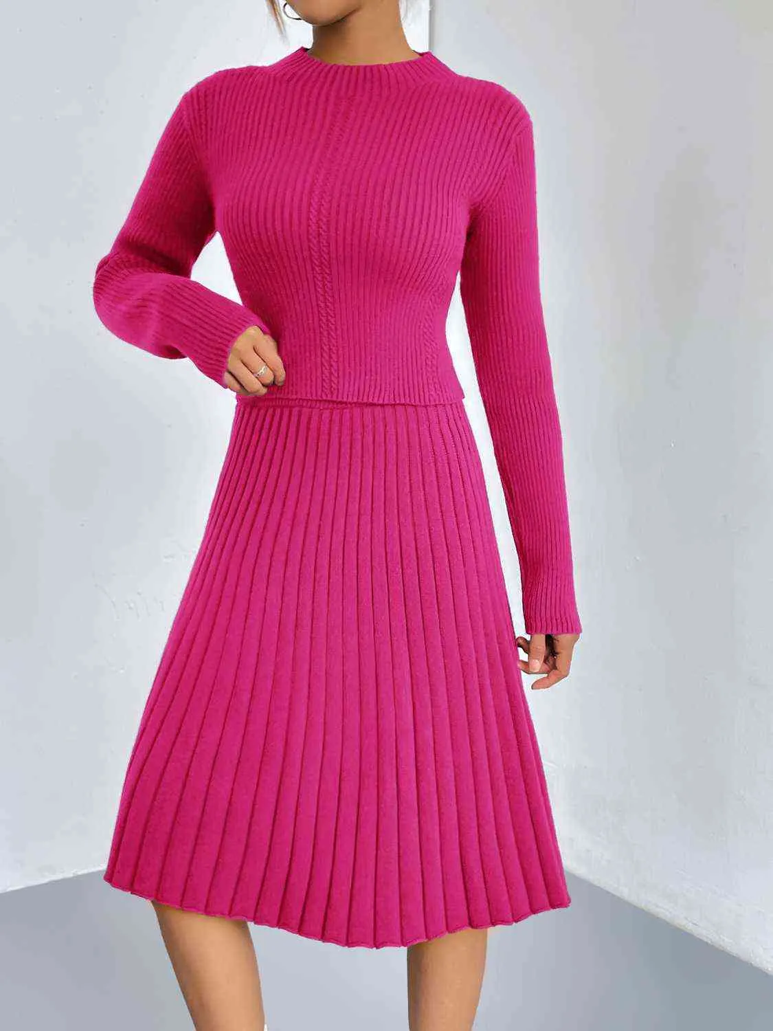 &Rib-Knit Sweater and Skirt Set