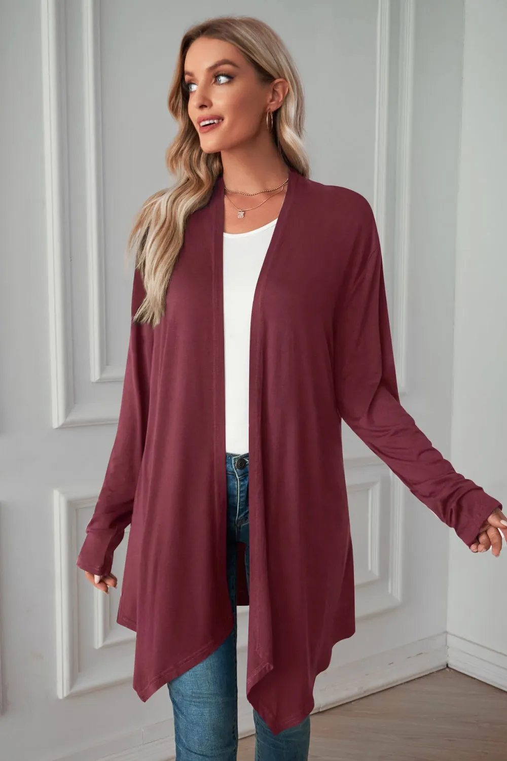 &Open Front Long Sleeve Cardigan