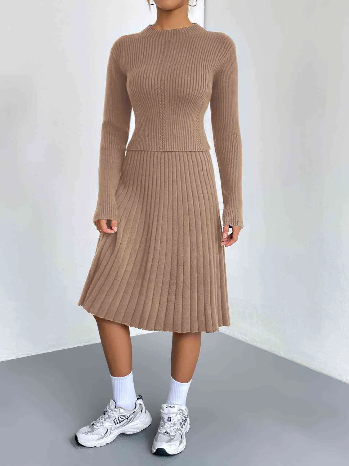 &Rib-Knit Sweater and Skirt Set