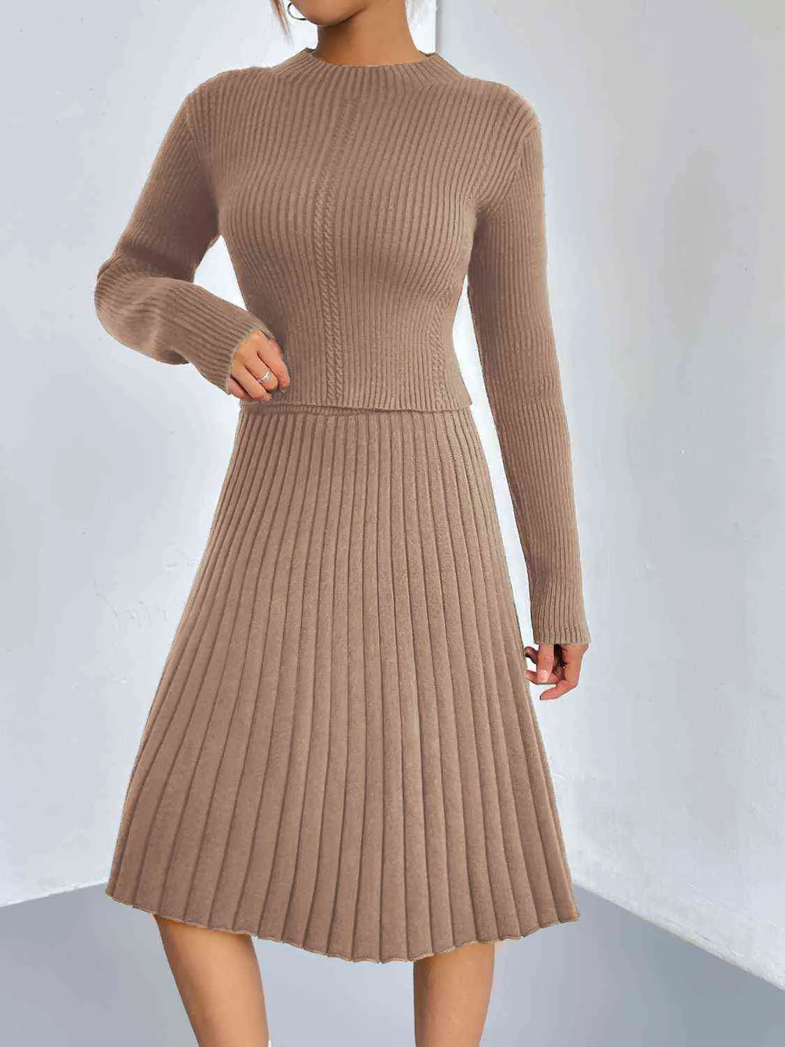 &Rib-Knit Sweater and Skirt Set
