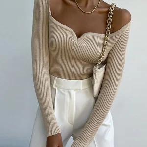 Women's Sweetheart-Neck Ribbed Knit Top