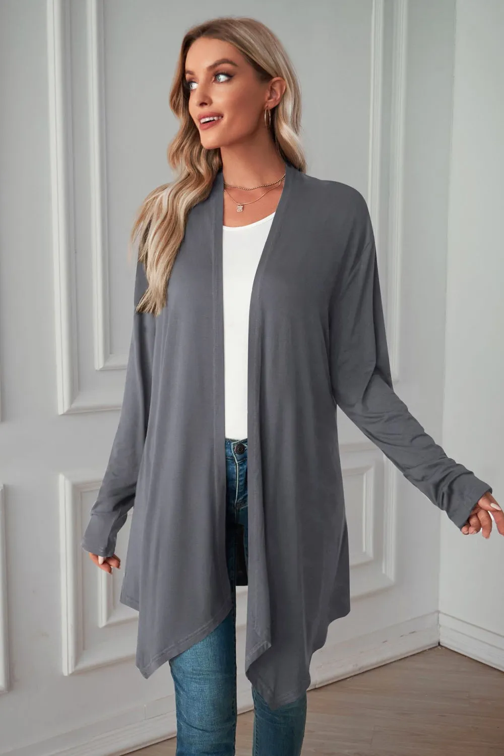 &Open Front Long Sleeve Cardigan