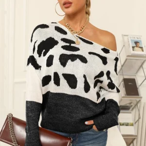 &Full Size Two-Tone Boat Neck Sweater