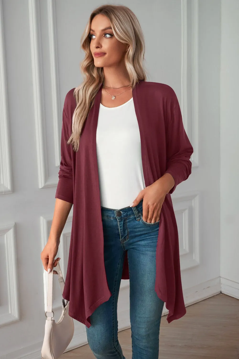 &Open Front Long Sleeve Cardigan