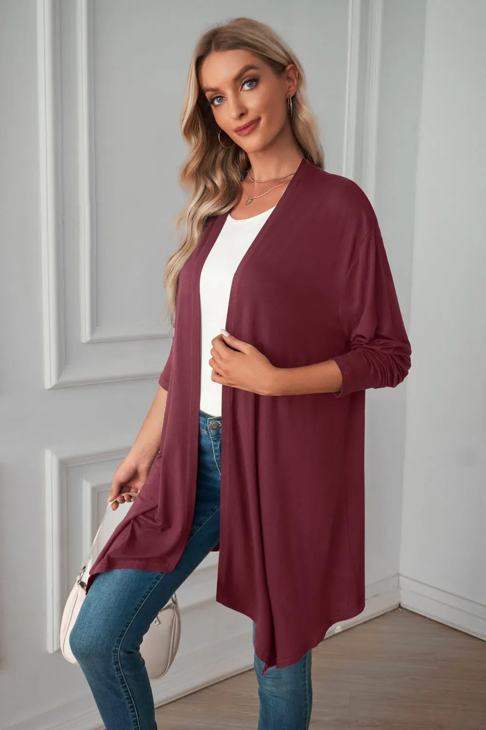 &Open Front Long Sleeve Cardigan