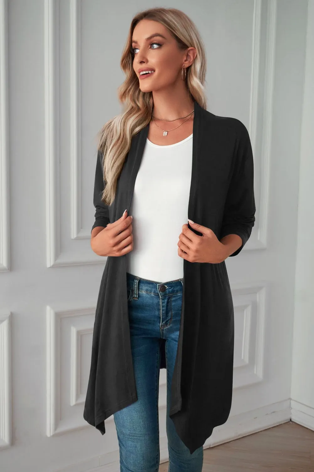 &Open Front Long Sleeve Cardigan