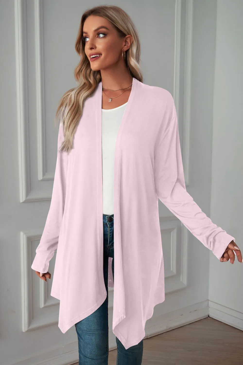 &Open Front Long Sleeve Cardigan