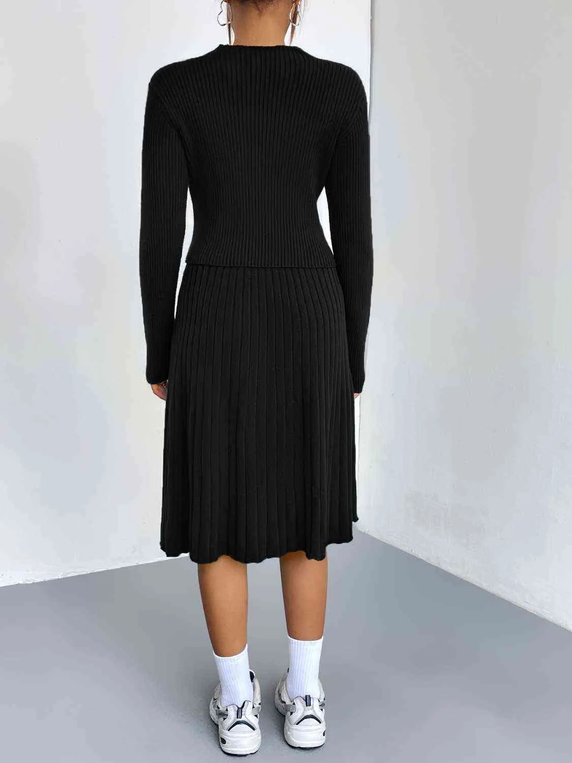 &Rib-Knit Sweater and Skirt Set
