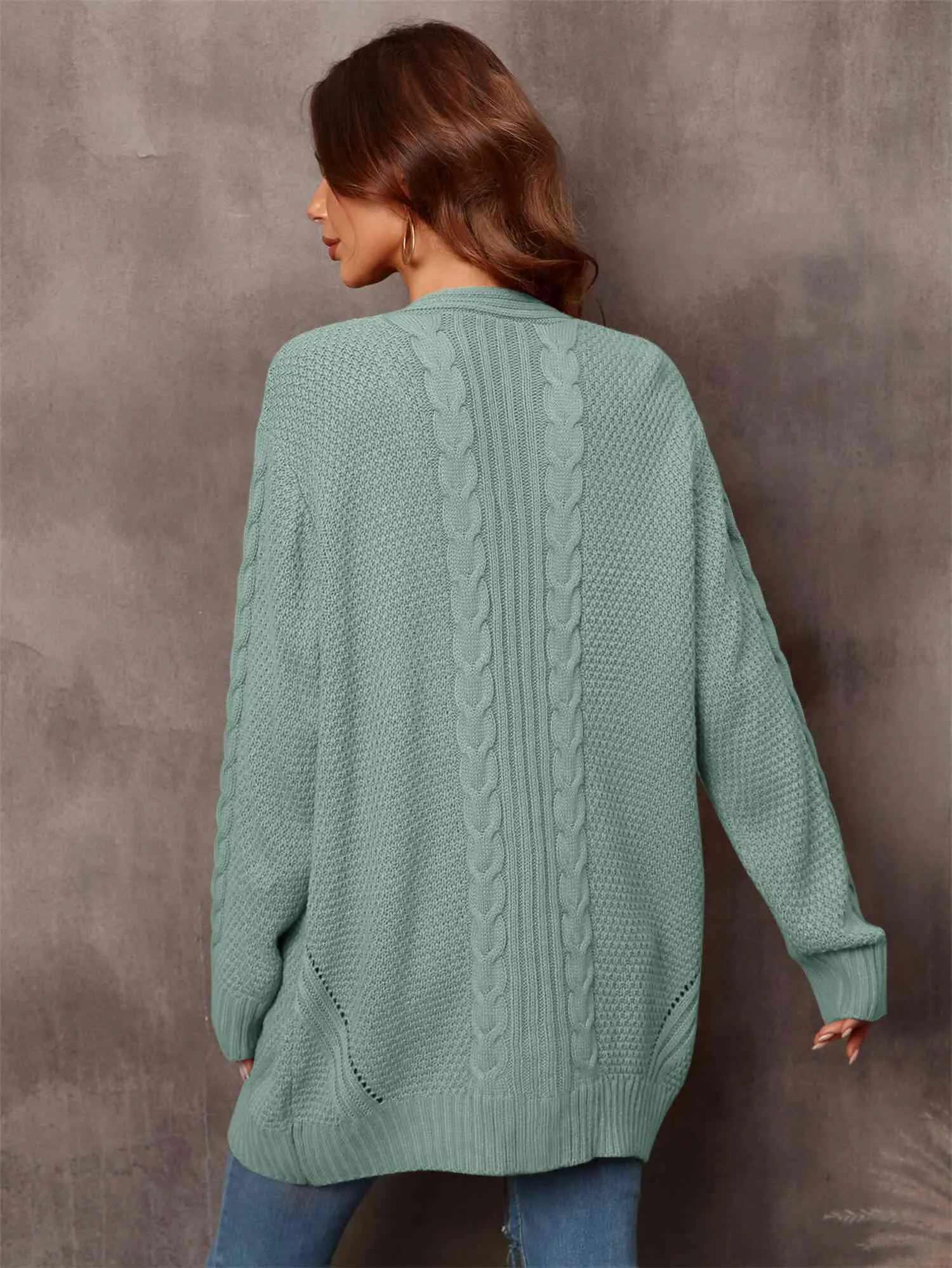 &Mixed Knit Open Front Longline Cardigan