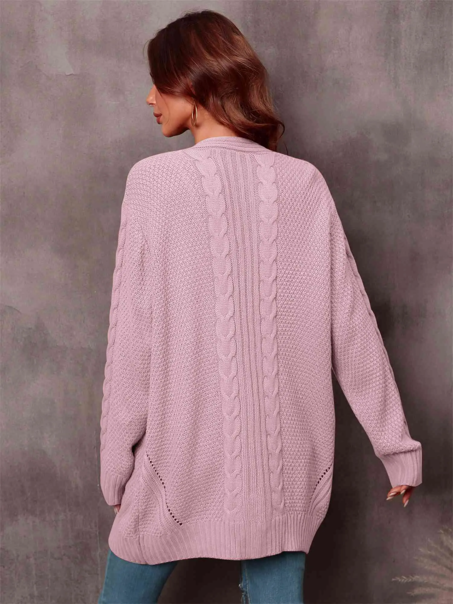 &Mixed Knit Open Front Longline Cardigan