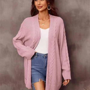 &Mixed Knit Open Front Longline Cardigan