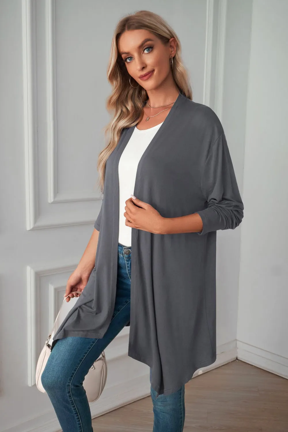 &Open Front Long Sleeve Cardigan