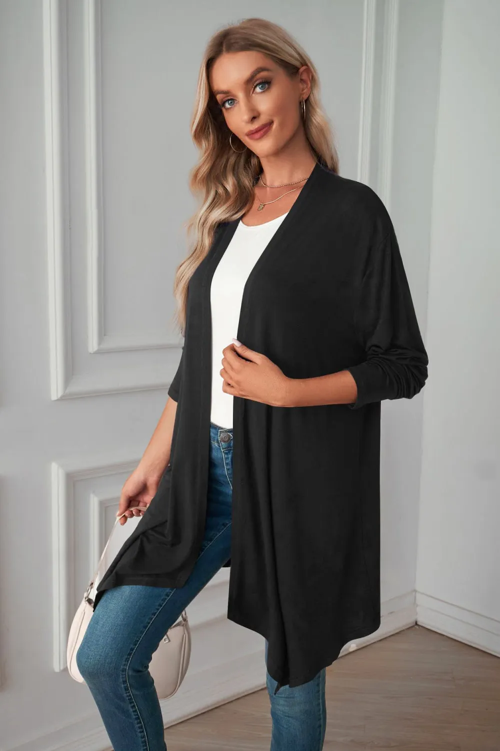 &Open Front Long Sleeve Cardigan