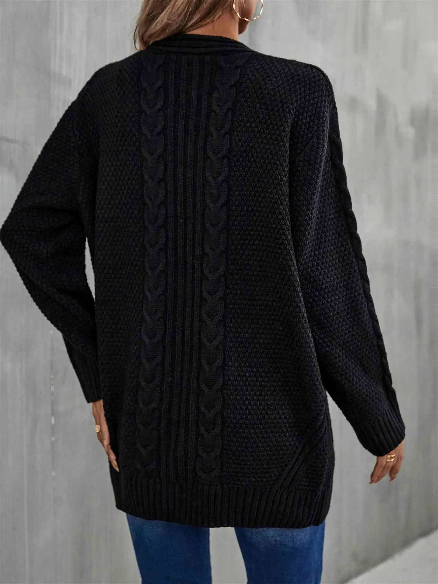 &Mixed Knit Open Front Longline Cardigan