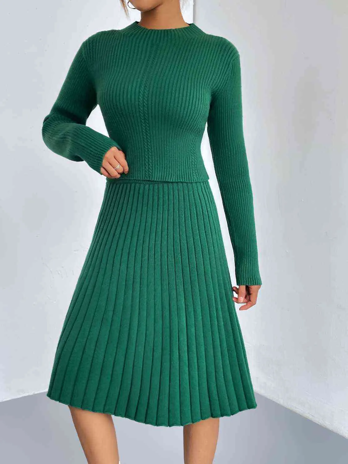 &Rib-Knit Sweater and Skirt Set
