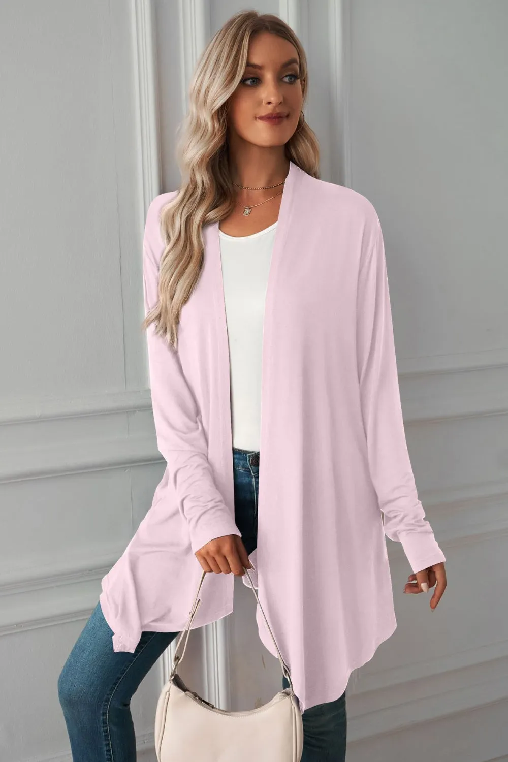 &Open Front Long Sleeve Cardigan