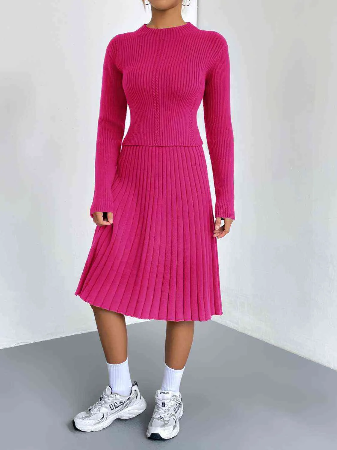 &Rib-Knit Sweater and Skirt Set