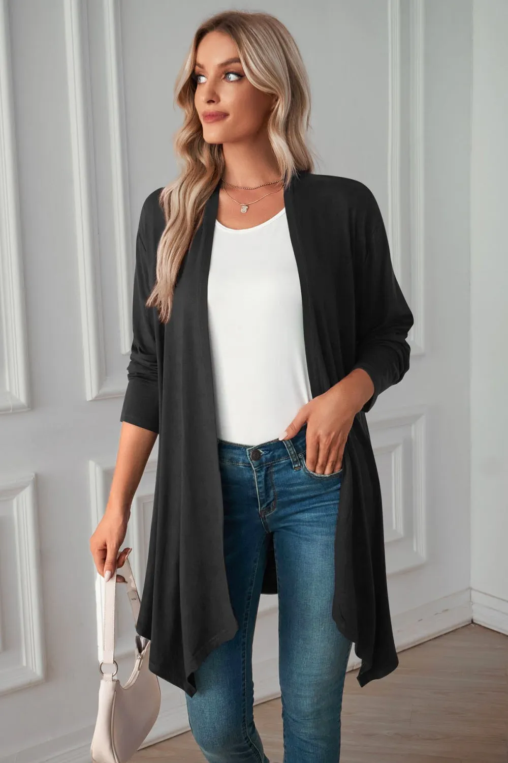 &Open Front Long Sleeve Cardigan