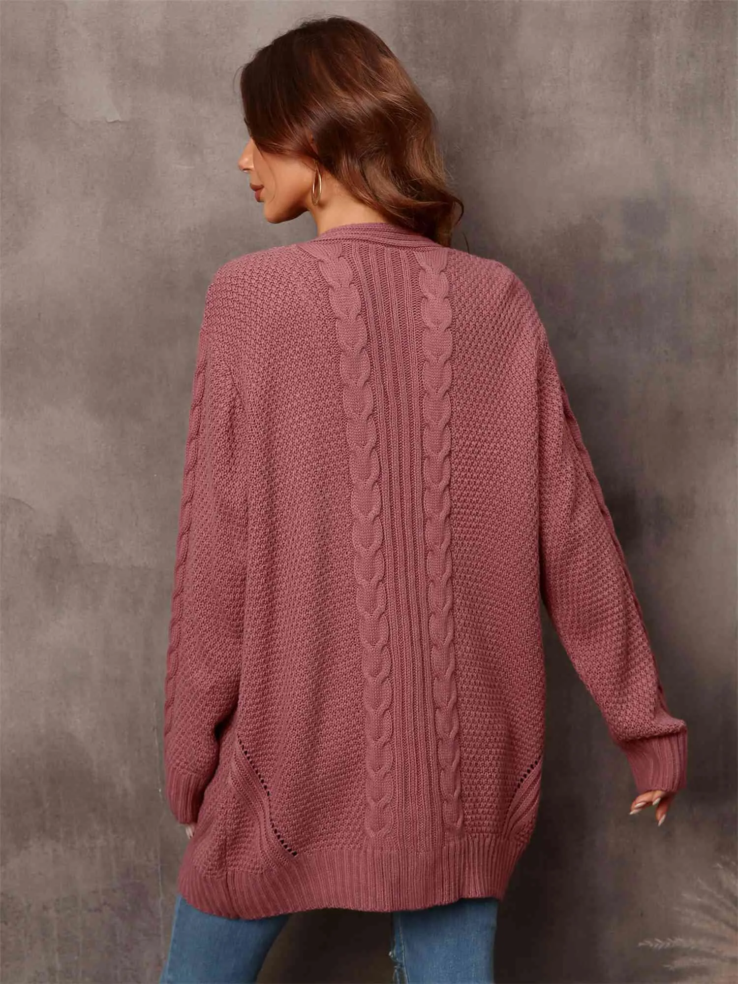 &Mixed Knit Open Front Longline Cardigan