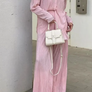 Pleated Shirt Wide Leg Pants Set