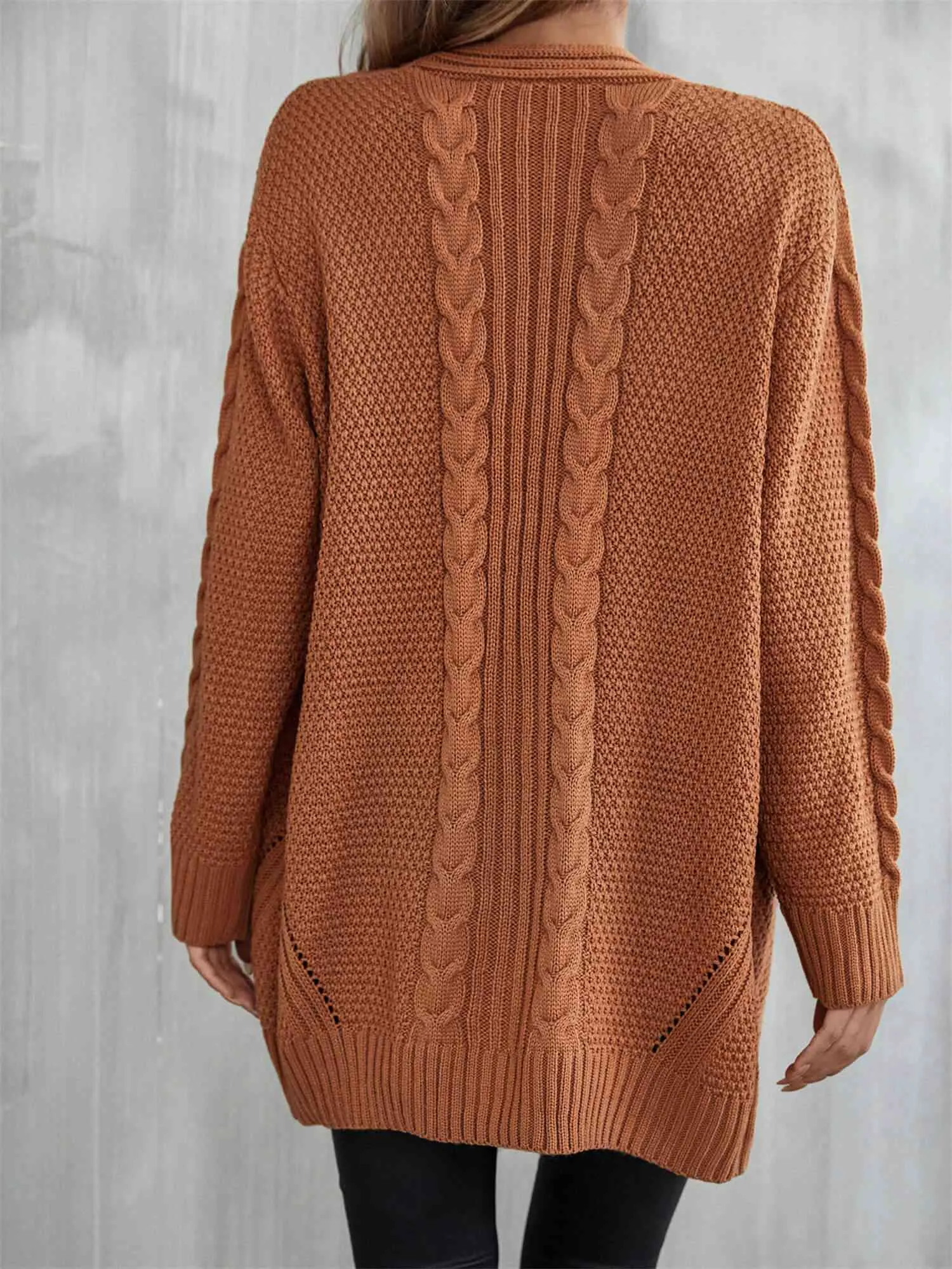 &Mixed Knit Open Front Longline Cardigan